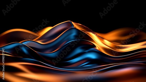 Abstract Blue and Orange Liquid Metal Wave Abstract Background