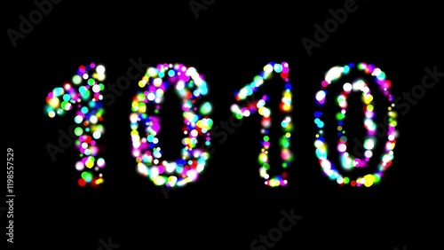 Beautiful illustration of number 10 with colorful bokeh lights on plain black background
