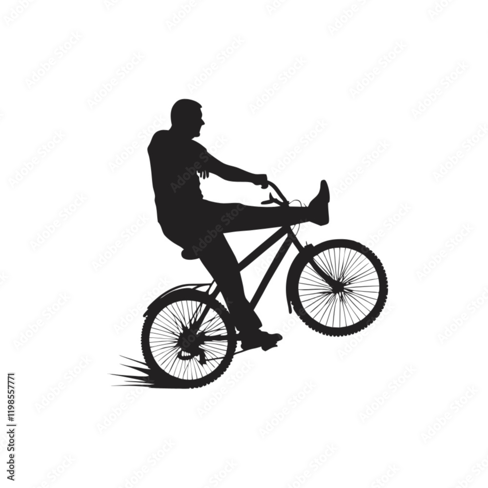 Silhouette of a man cycling on a bicycle in a park vector icon design Silhouette of a man cycling on a bicycle in a park vector icon design