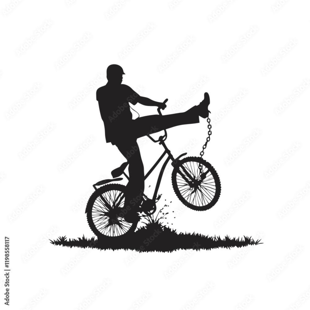 Silhouette of a man cycling on a bicycle in a park vector icon design Silhouette of a man cycling on a bicycle in a park vector icon design
