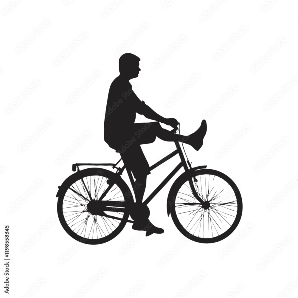 Fototapeta premium Silhouette of a man cycling on a bicycle in a park vector icon design