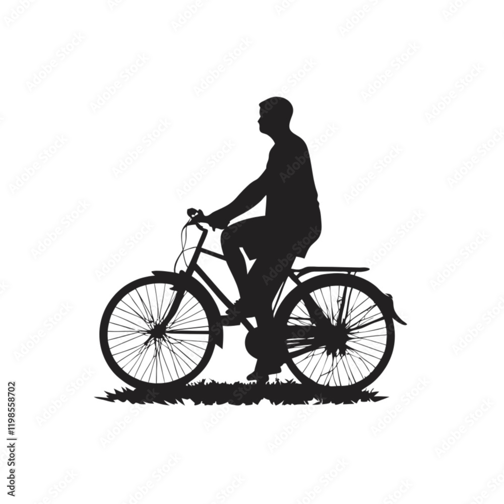 Silhouette of a man cycling on a bicycle in a park vector icon design Silhouette of a man cycling on a bicycle in a park vector icon design
