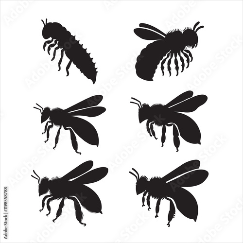 Set of Bee Silhouette Vector illustration, bee honey Clipart Design