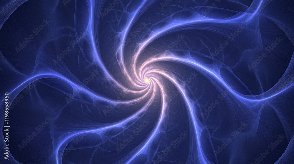 Abstract swirling blue fractal pattern with glowing center. Abstract swirling blue fractal pattern with glowing center.