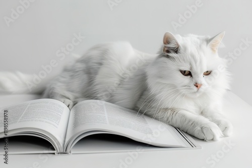 A mockup of a white magazine featuring a copy space graphic on a white backdrop, Generative AI.