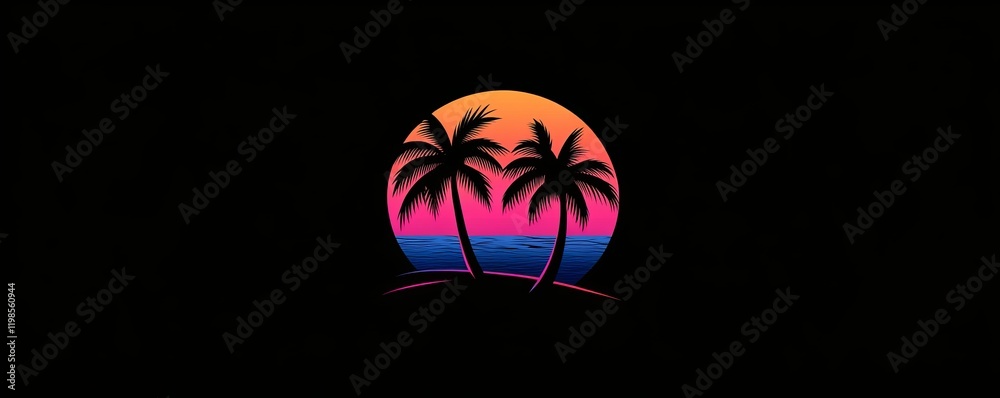Tropical sunset silhouette with palm trees on a beach. Tropical sunset silhouette with palm trees on a beach.