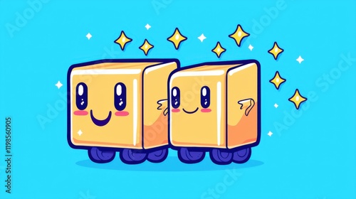 Cute animated block characters playing together digital art playful environment bright colors fun concept