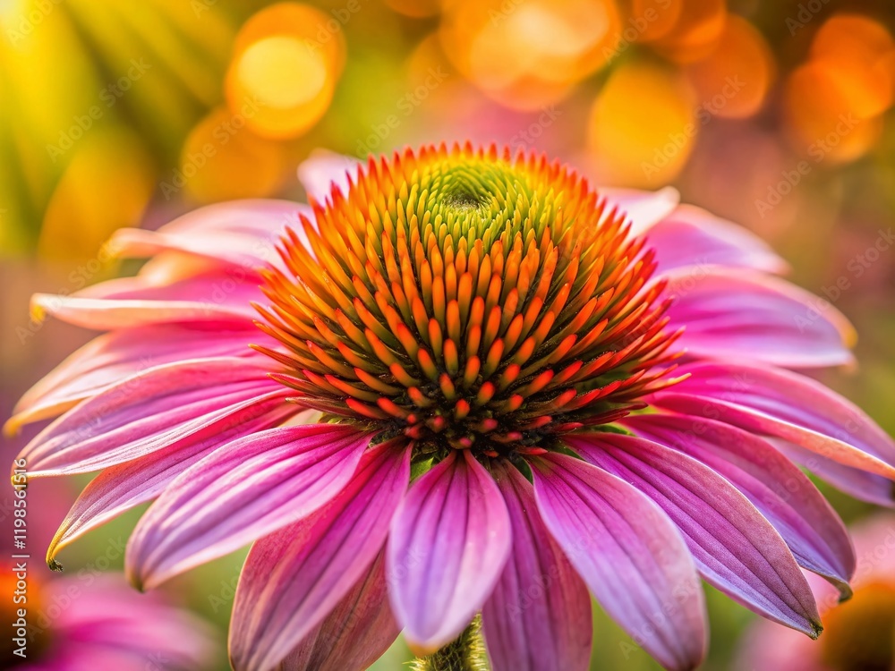 Obraz premium Echinacea Purpurea Coneflower Macro Bokeh Photography - Vibrant Pink Petals & Spiky Center