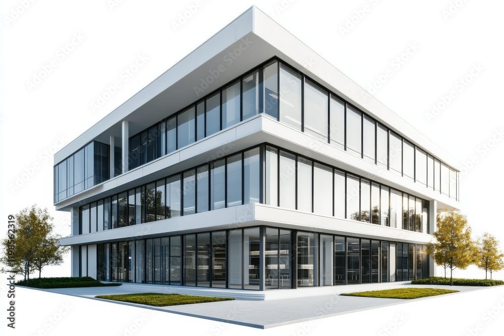 A contemporary multi-story building with large glass windows and clean architectural lines A contemporary multi-story building with large glass windows and clean architectural lines
