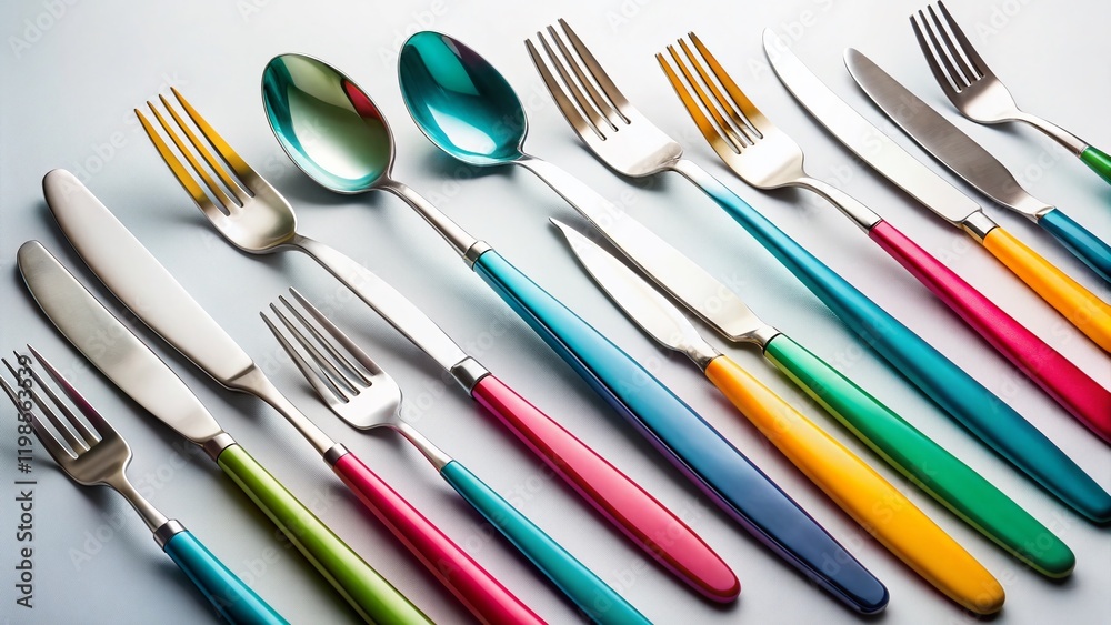 Elegant Cutlery Set on Pristine White Background - Stock Photo Elegant Cutlery Set on Pristine White Background - Stock Photo
