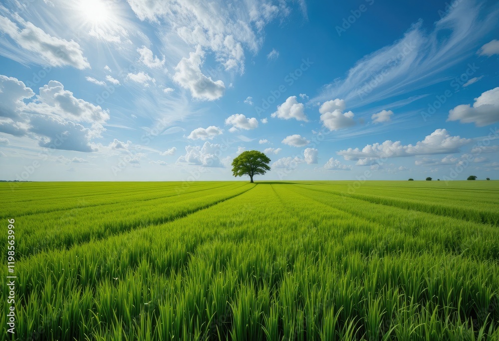 Obraz premium Tranquil Countryside Field Under a Beautiful Sky