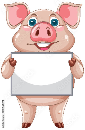 Smiling Pig Holding Blank Sign