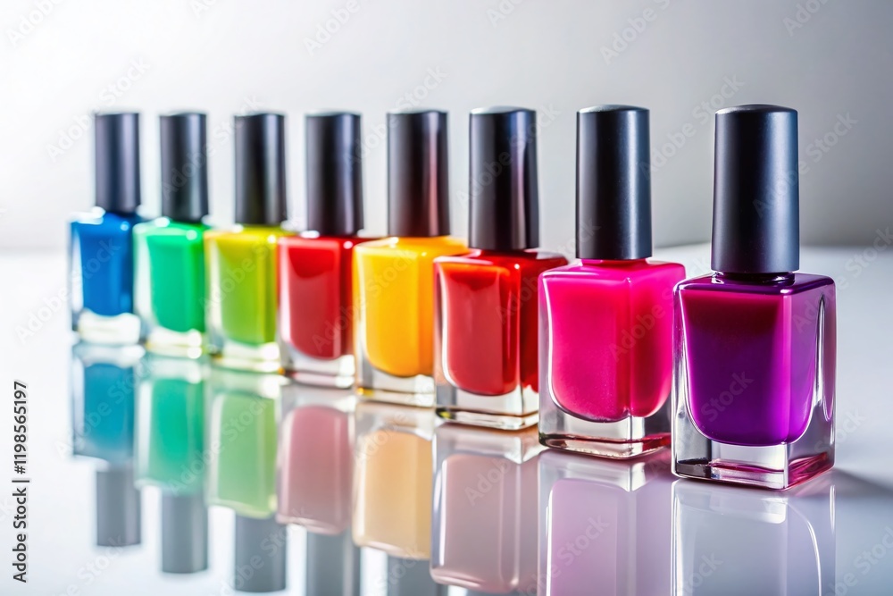 Elegant Nail Polish Bottles with Shadows on White Background - Perfect for Beauty Articles Elegant Nail Polish Bottles with Shadows on White Background - Perfect for Beauty Articles