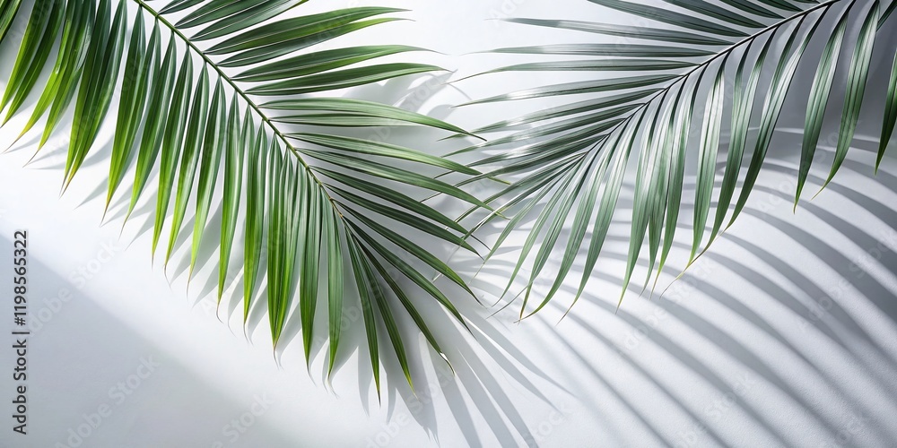 Fototapeta premium Elegant Palm Branch Shadow on White Background - High-Resolution Stock Photo