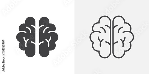 Brain icons. flat and line style set
