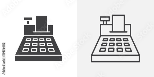Cash register icons. flat and line style set