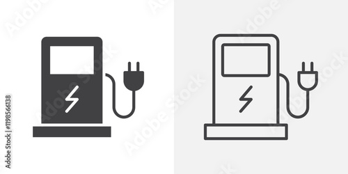 Charging station icons. flat and line style set