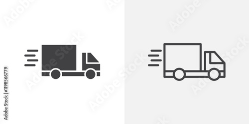 Fast shipping delivery truck icons. flat and line style set