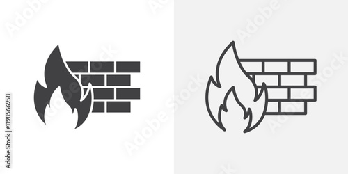 Firewall icons. flat and line style set