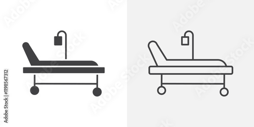 Hospital bed icons. flat and line style set