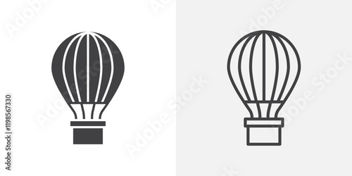 Hot air balloon icons. flat and line style set