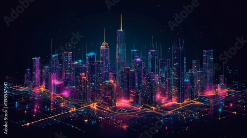 Wallpaper Mural Vibrant Cityscape at Night: Glowing Towers and Dynamic Lights Torontodigital.ca