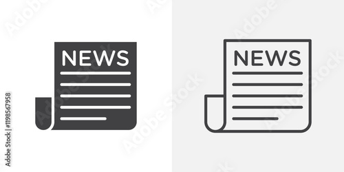 Newspaper icons. flat and line style set
