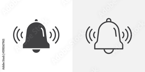 Notification bell icons. flat and line style set