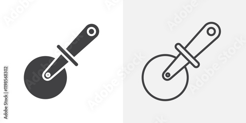 Pizza Slicer icons. flat and line style set