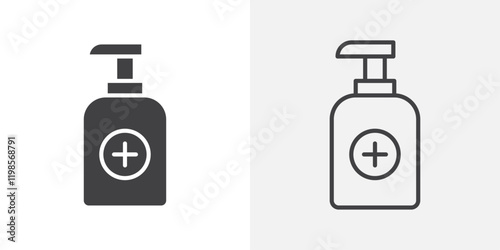 Sanitizer icons. flat and line style set