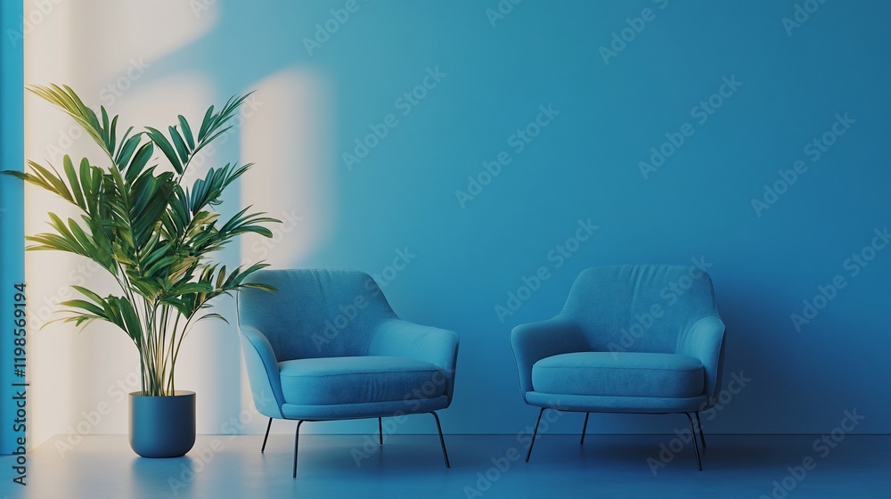 Blue chairs, plant, room, sunlight, interior design, waiting area Blue chairs, plant, room, sunlight, interior design, waiting area