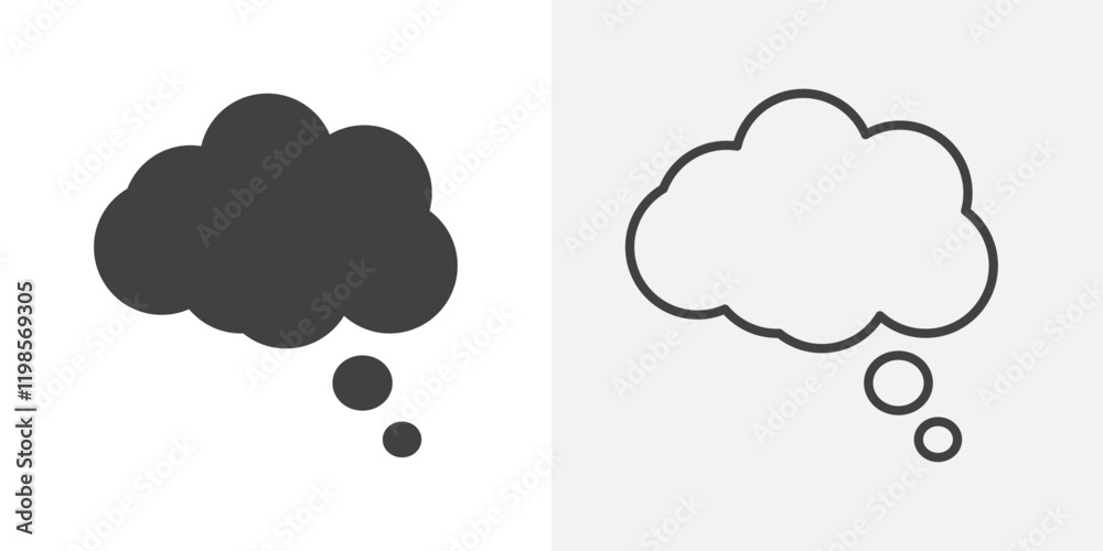 Think bubble icons. flat and line style set Think bubble icons. flat and line style set