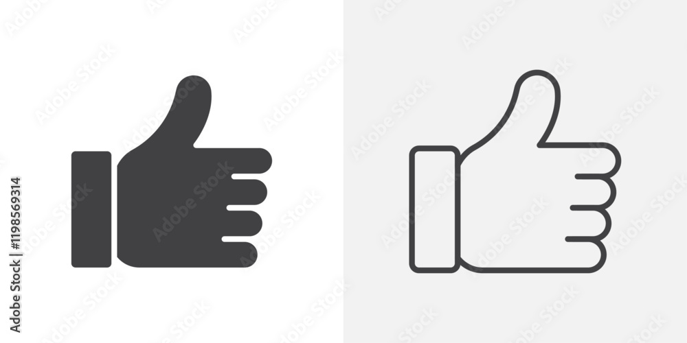 thumbs up icons. flat and line style set thumbs up icons. flat and line style set
