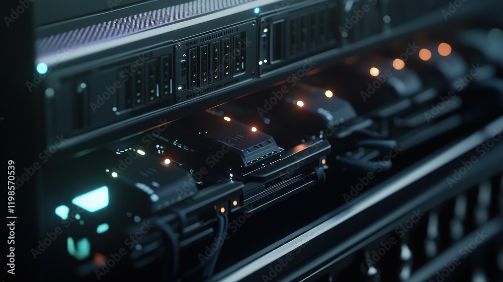 Futuristic Server Rack: Close-up of Advanced Technology Futuristic Server Rack: Close-up of Advanced Technology