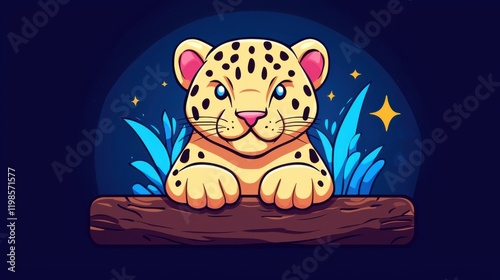 Playful leopard illustration jungle setting digital art colorful atmosphere close-up view wildlife concept for kids