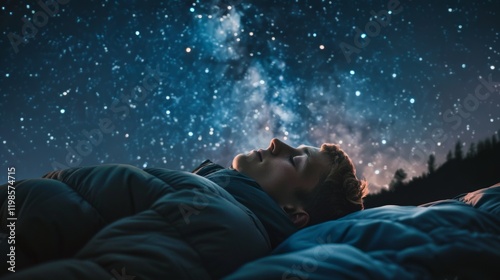 Envision a person sleeping under the stars on a camping trip. 