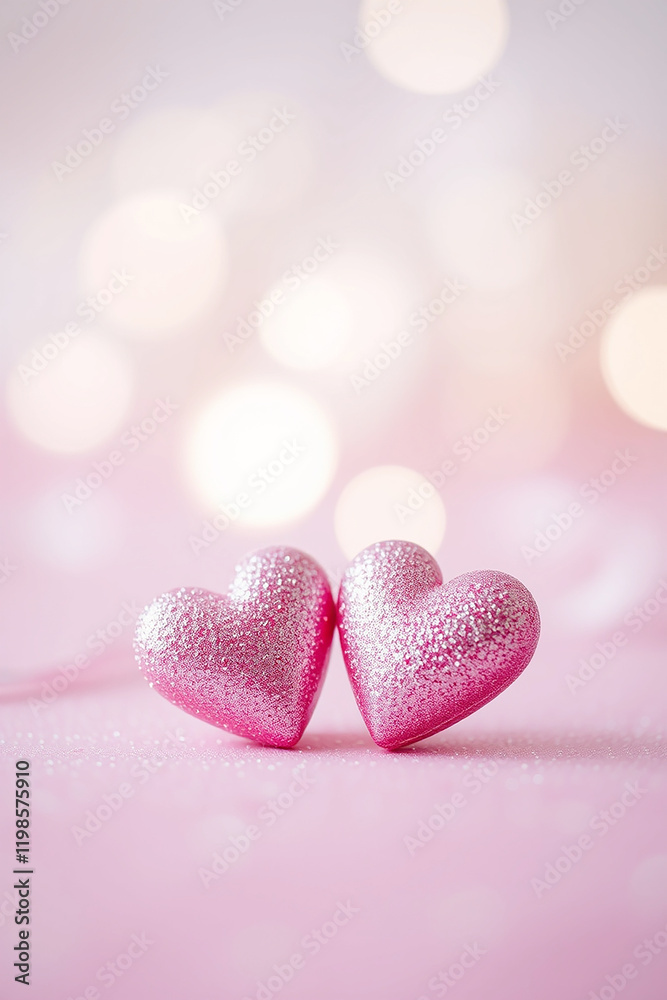 Pink Glitter Hearts on a Soft Background Pink Glitter Hearts on a Soft Background