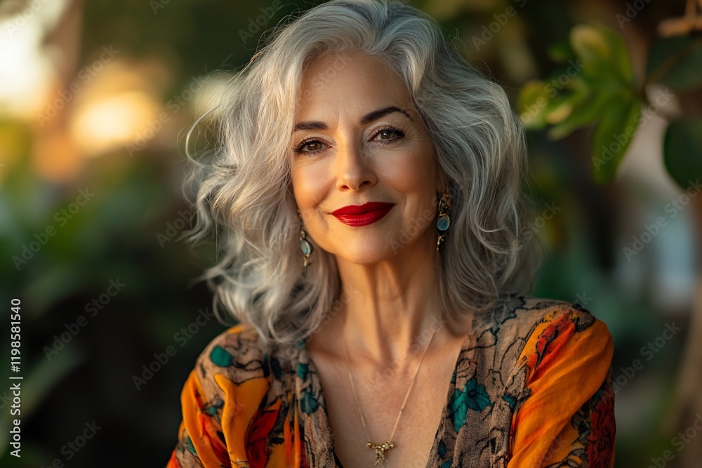 Naklejka premium Portrait of a senior woman with wavy silver hair