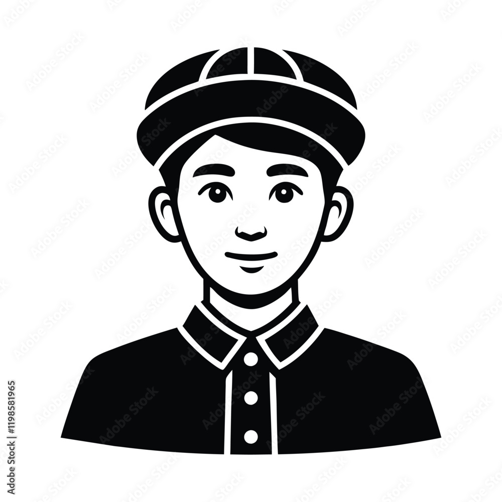 Friendly Asian Boy in a Traditional Hat, Vector Illustration Friendly Asian Boy in a Traditional Hat, Vector Illustration