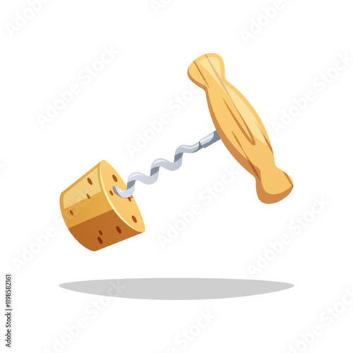 Wooden corkscrew vector isolated on white background.