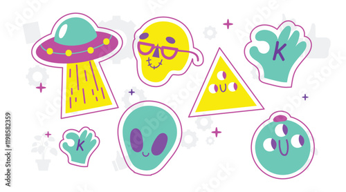 Groovy doodle set with hearts in Y2k aesthetic with lettering, geometry, animal print, butterfly, fire. Retro love symbol from 90s and 00s. Hand drawn outline heart with pattern.
