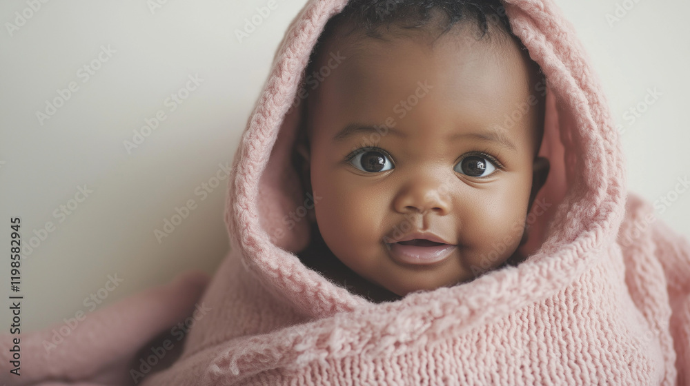 Newborn Baby Wrapped in Pink Blanket with Copy Space for Gentle Baby Photography Newborn Baby Wrapped in Pink Blanket with Copy Space for Gentle Baby Photography