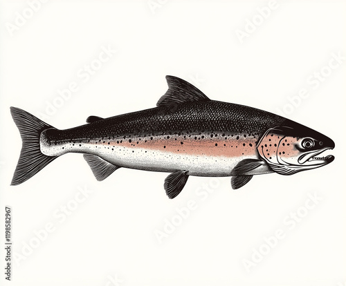 Vintage style detailed seafood illustration, hand-drawn etching style, antique engraving style.