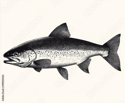Vintage style detailed seafood illustration, hand-drawn etching style, antique engraving style.