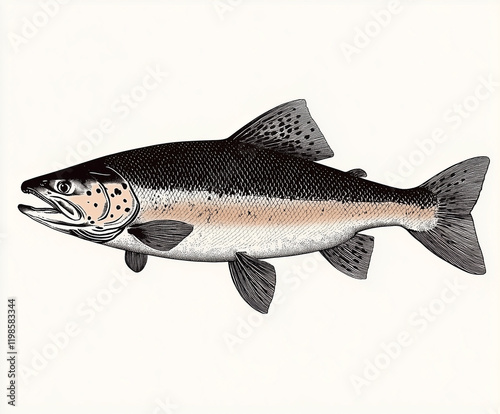 Vintage style detailed seafood illustration, hand-drawn etching style, antique engraving style.