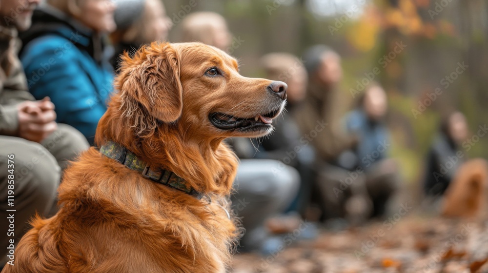 Attentive Golden Retriever in Autumn Forest Setting Attentive Golden Retriever in Autumn Forest Setting