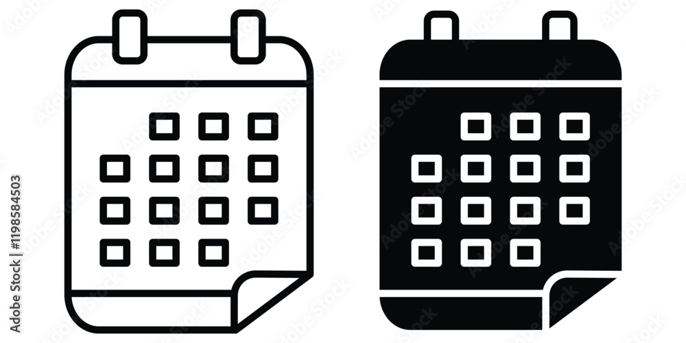 Calendar icon set vector. Calendar line and filled icon set. Schedule icon symbol. Vector illustration Calendar icon set vector. Calendar line and filled icon set. Schedule icon symbol. Vector illustration