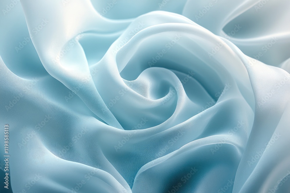 Fototapeta premium Light blue silk fabric flowing and forming elegant waves