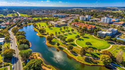 Aerial View of Joondalup Central Park: Cityscape & Lake photo