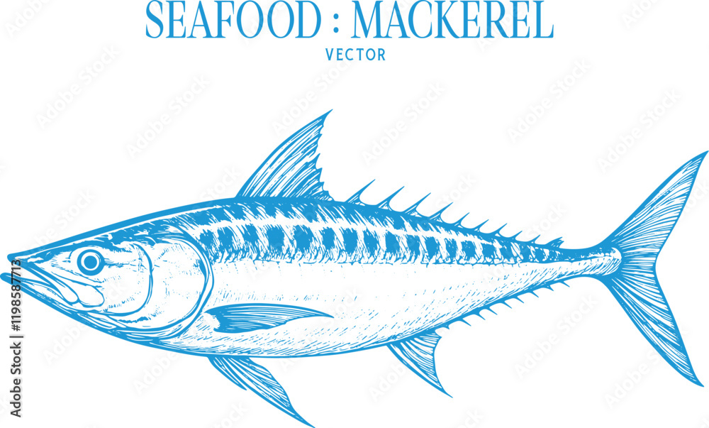 Fototapeta premium Vintage style detailed seafood illustration, hand-drawn etching style, antique engraving style.